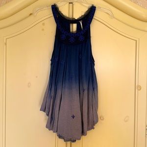 Free People Flowy Top Blues and Greys Racer Back Embroidery Size XS